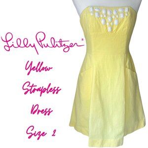Lilly Pulitzer Yellow Strapless Fit & Flare Dress – Size 2